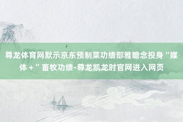 尊龙体育网默示京东预制菜功绩部雅瞻念投身“媒体＋”畜牧功绩-尊龙凯龙时官网进入网页
